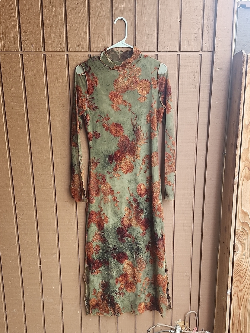 Disturbia Olive Maxi Dress with Rust Floral Burnout